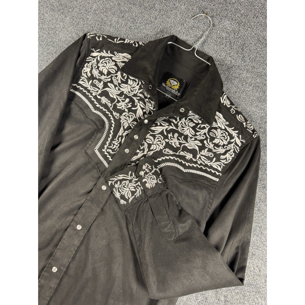White Diamonds Boots Western Shirt Faux Suede Embroidered Pearl Snap L Black